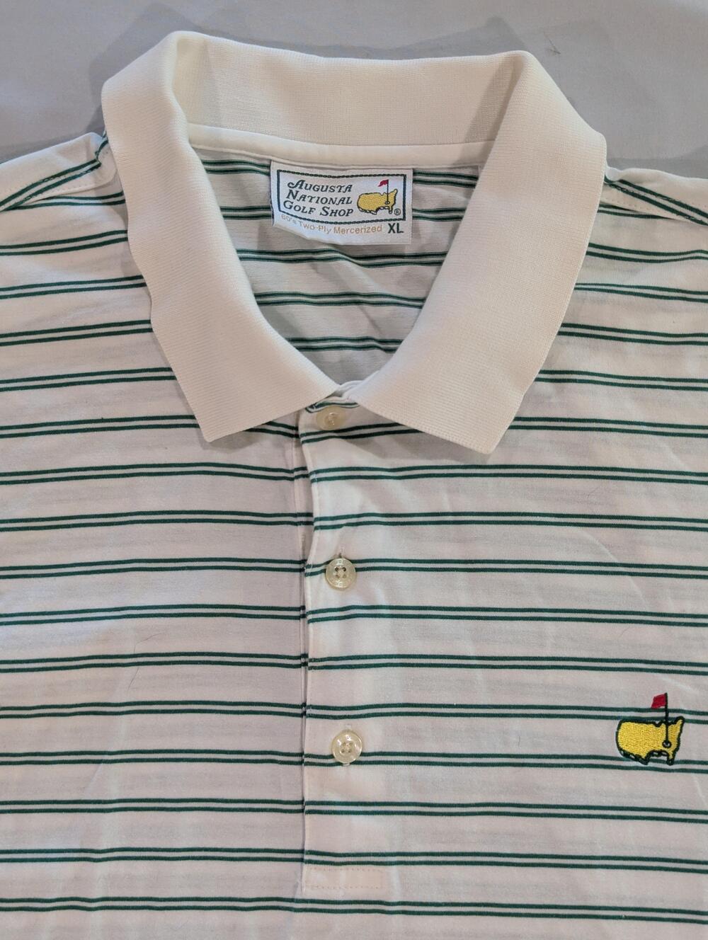 Masters Augusta National Shirt Mens XL White Green Striped Golf Polo Cotton